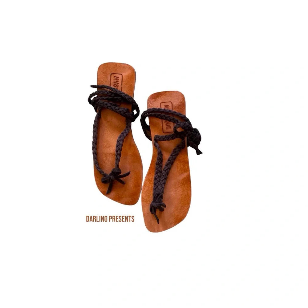 Mystique  Braided Strap Flip Flop Sandals Women Color Brown Size 10